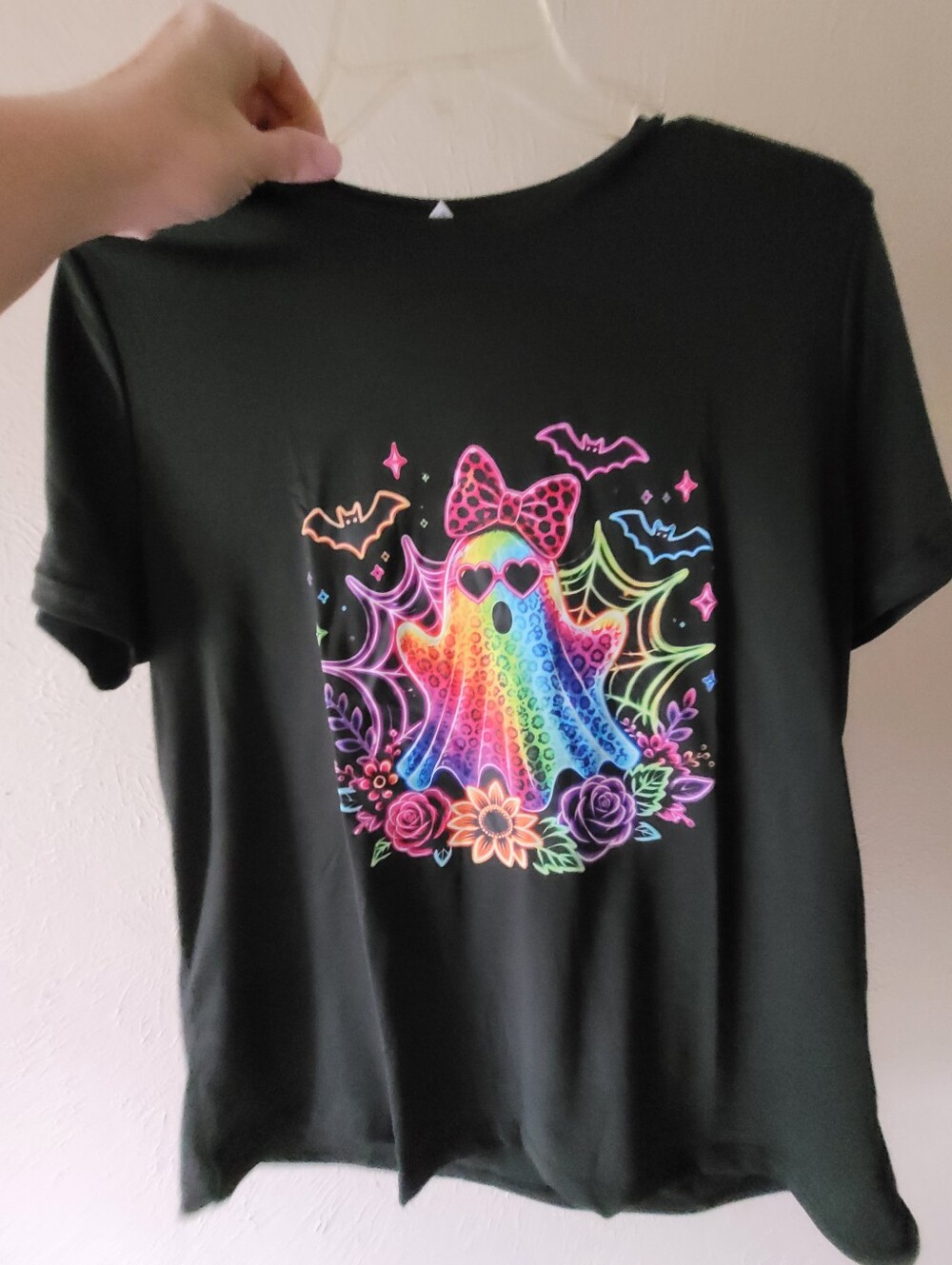 Black Neon Rainbow Ghost Graphic Tee